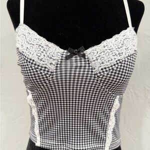 Black and White Gingham Lace Trim Cami
